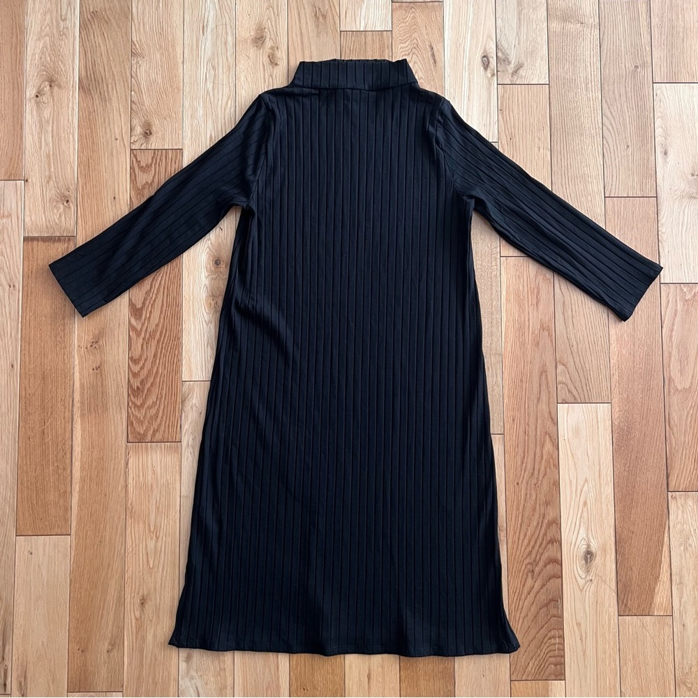 Eileen Fisher Washable Stretch Ribbed Funnel Neck Black Midi Dress Size XS - Picture 9 of 11